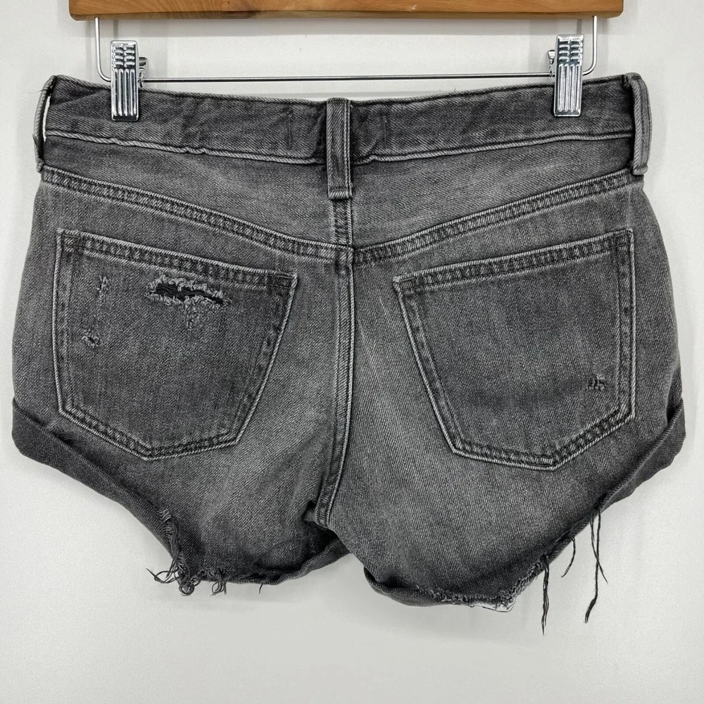 Free People We The Free Makai Cutoff Denim Shorts Distressed Black 25 Button Fly